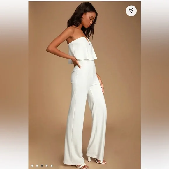 Lulus NWT Power of Love White Strapless Wide Leg Jumpsuit Small - Picture 2 of 12